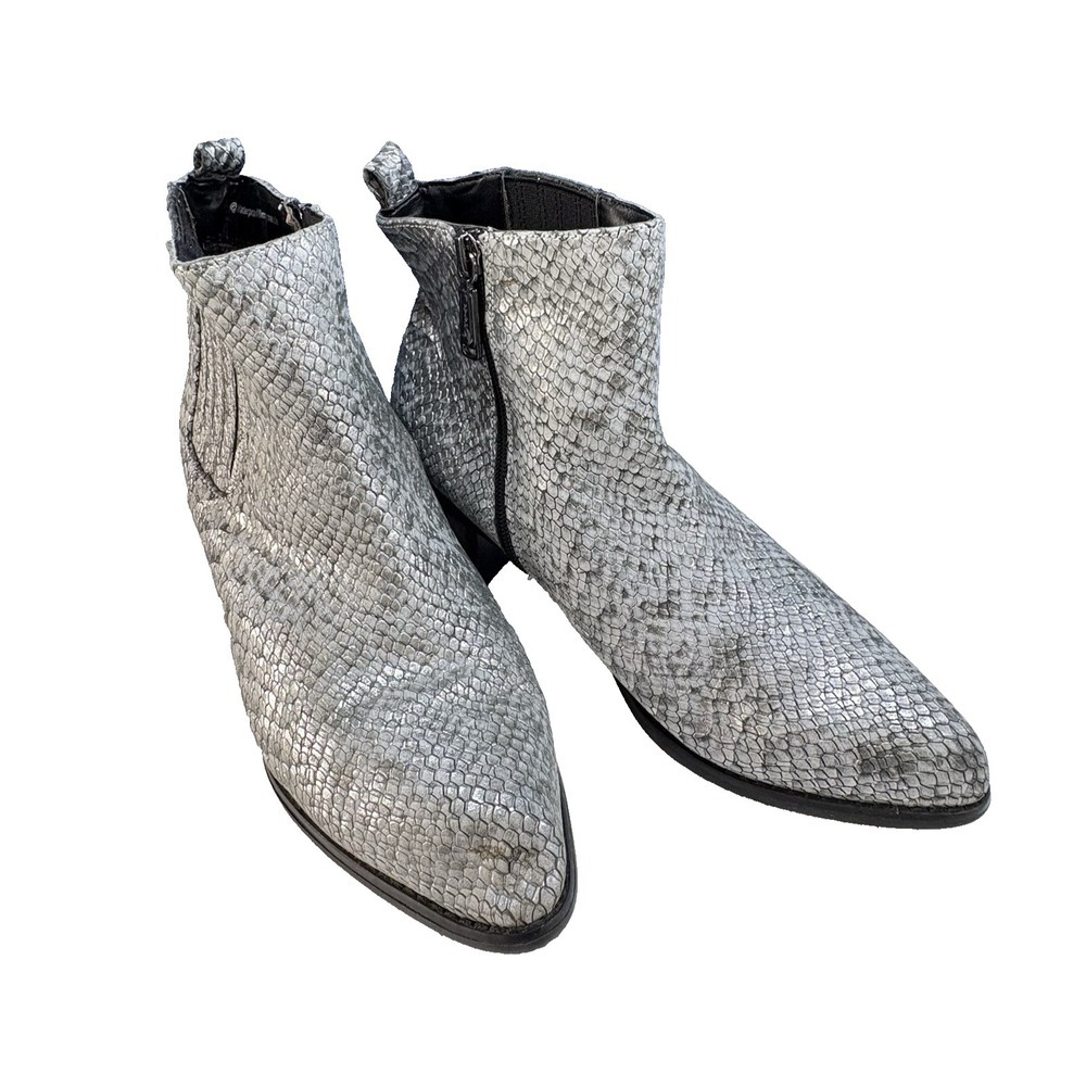 BLONDO Women Elvina Snakeskin Ankle Boots Sz 9.5 Waterproof Silver Side Zip S-3